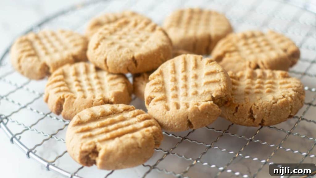 Delicious Almond Flour Peanut Butter Cookies 3 vegan almond flour peanut butter cookies cooling on a wire rack